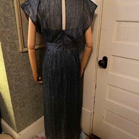 Moulinette Souers Anthropologie metallic shimmer evening dress blue black sz 0 - Picture 5 of 11
